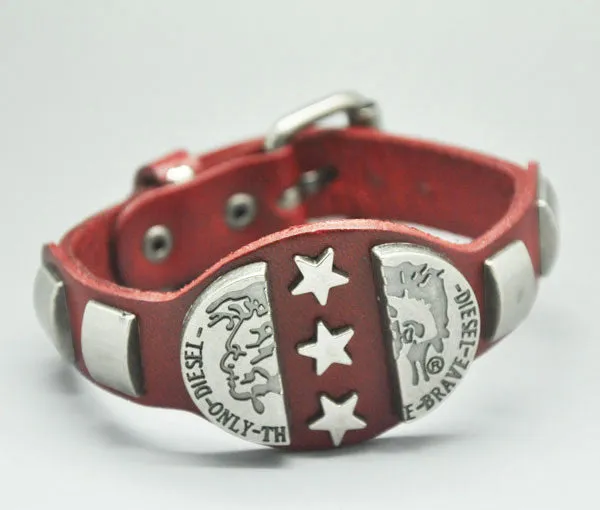 Fashion Rock Punk Style Cool "Brave" star Men Woman Genuine Leather Bracelet Hotsale Kull Bracelets