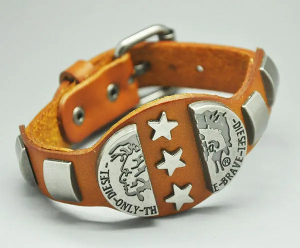 Fashion Rock Punk Style Cool "Brave" star Men Woman Genuine Leather Bracelet Hotsale Kull Bracelets