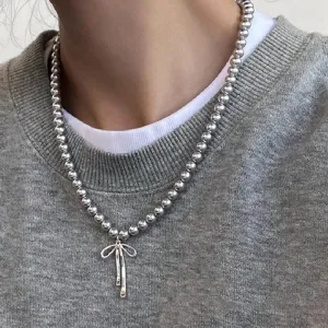 Fashion Vintage Chokers Graceful Bowknot Pendant Choker Necklace For Women Gray Pearls Neck Jewelry Wedding Jewelry Gift