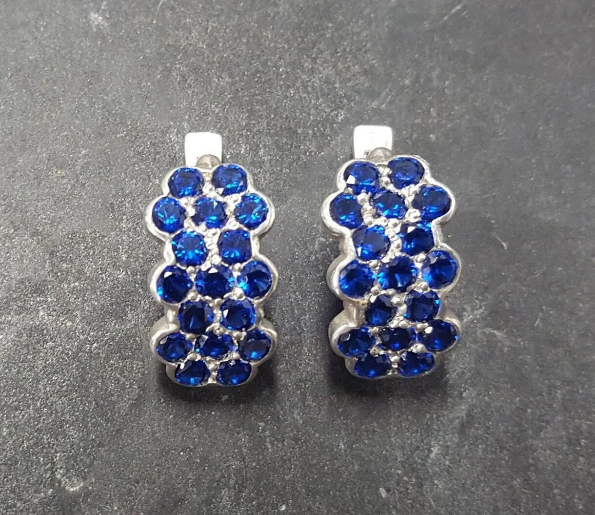 Flower Sapphire Earrings - Blue Honeycomb Earrings - Vintage Drop Earrings