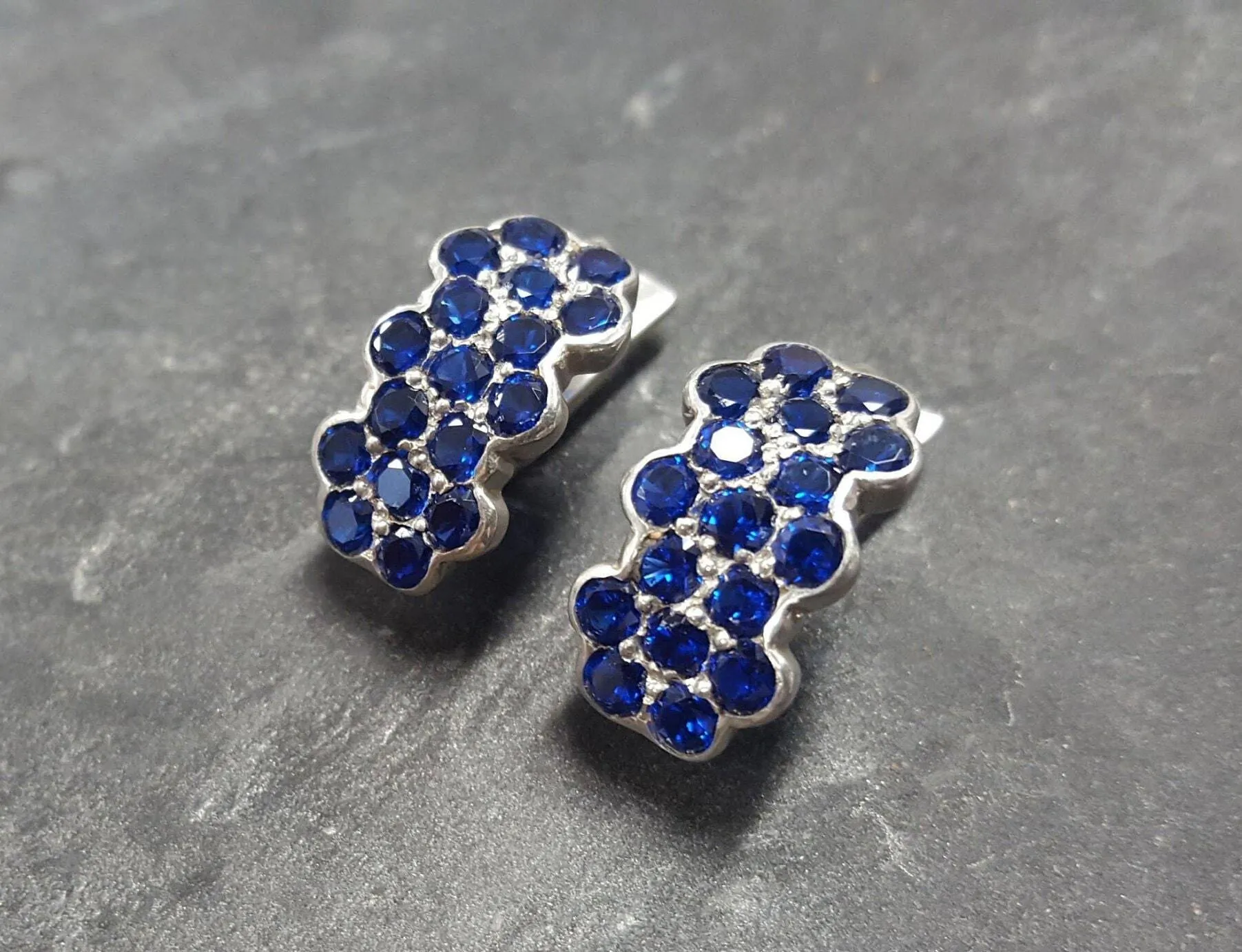 Flower Sapphire Earrings - Blue Honeycomb Earrings - Vintage Drop Earrings