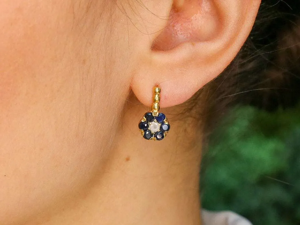 Flower Sapphire Earrings, Natural Sapphire Earrings, September Birthstone Earrings