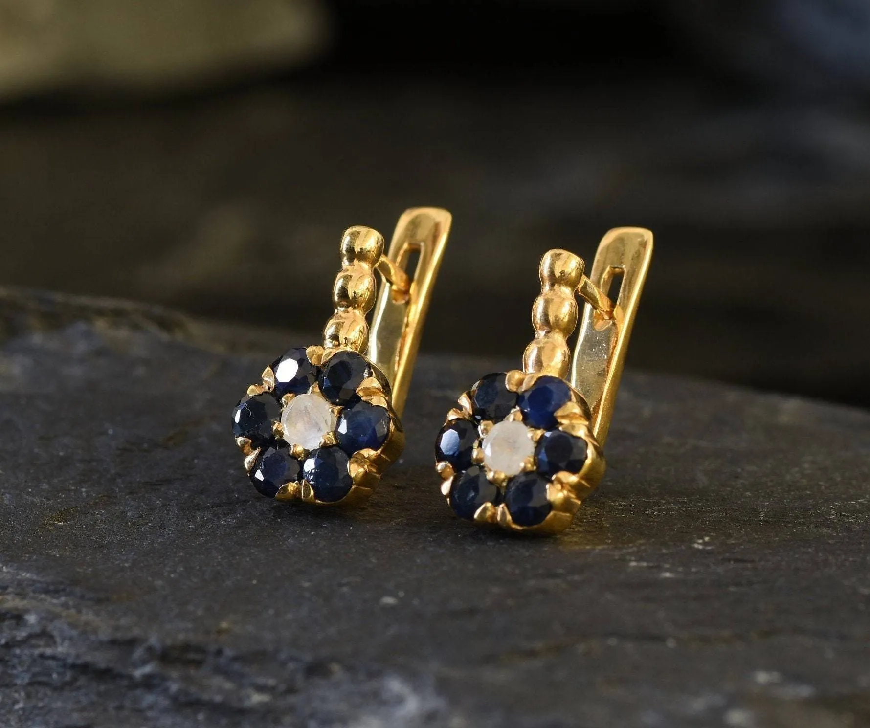 Flower Sapphire Earrings, Natural Sapphire Earrings, September Birthstone Earrings