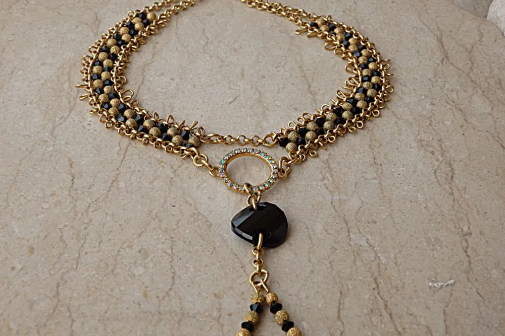 Gold Beaded Y Necklace