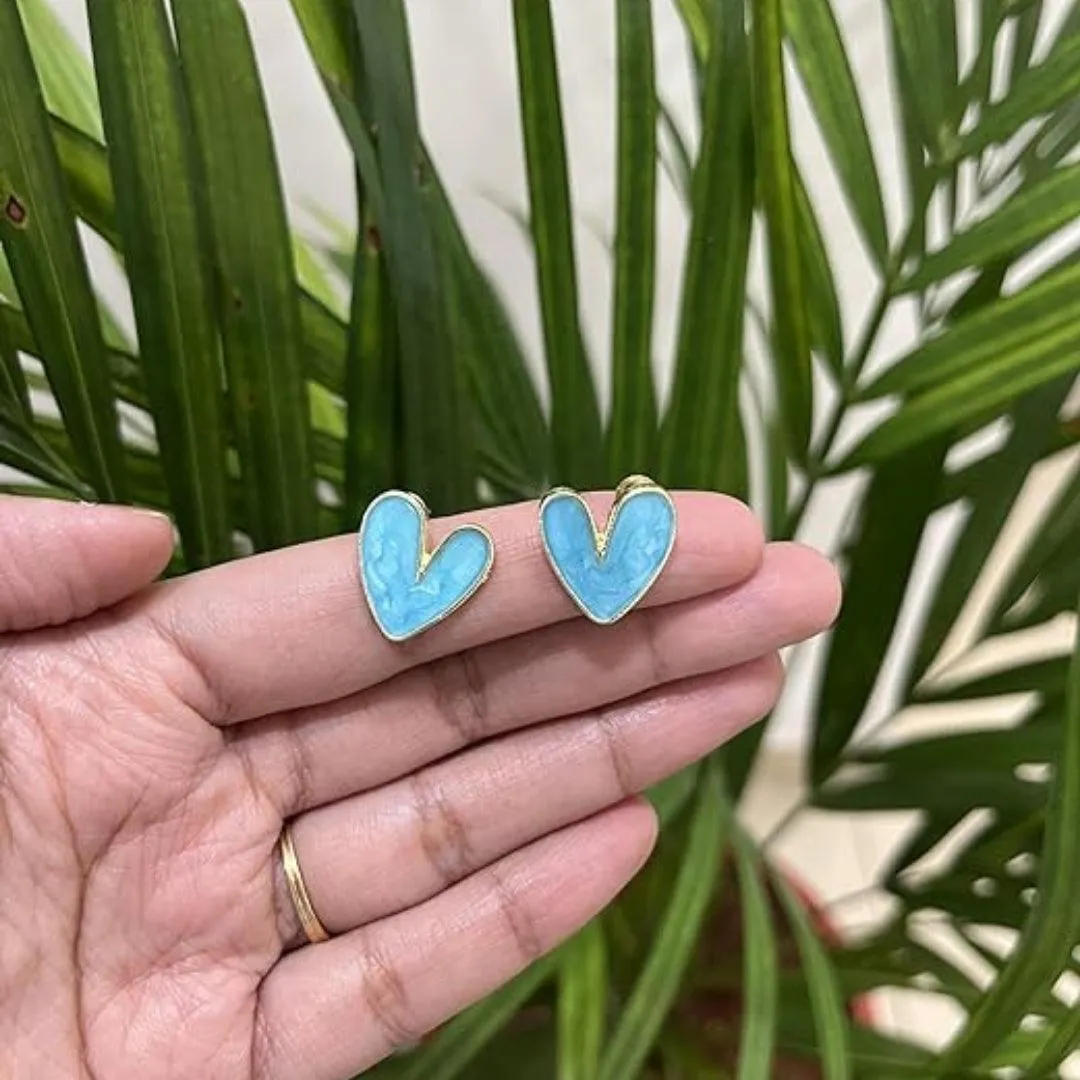 Gold-Framed Blue Heart Studs