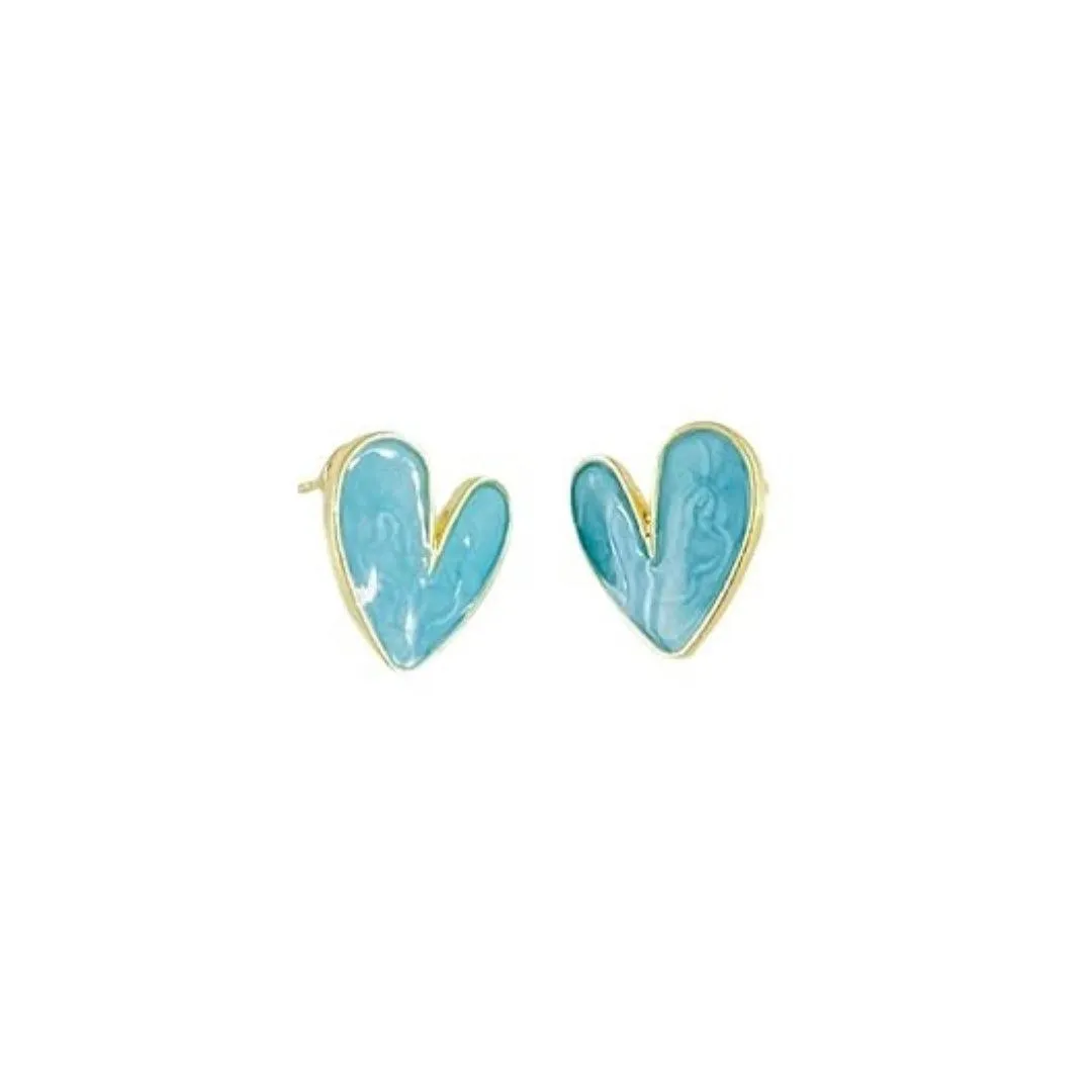 Gold-Framed Blue Heart Studs