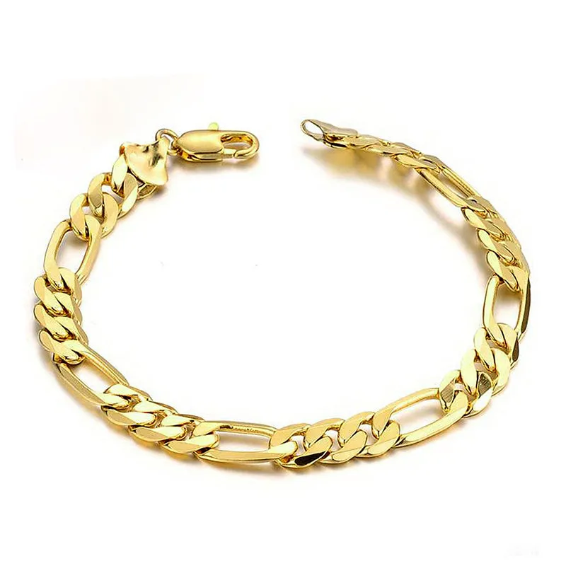 Gold-Plated Chain 925 Sterling Silver Figaro Link Men's Bracelet 9 inch