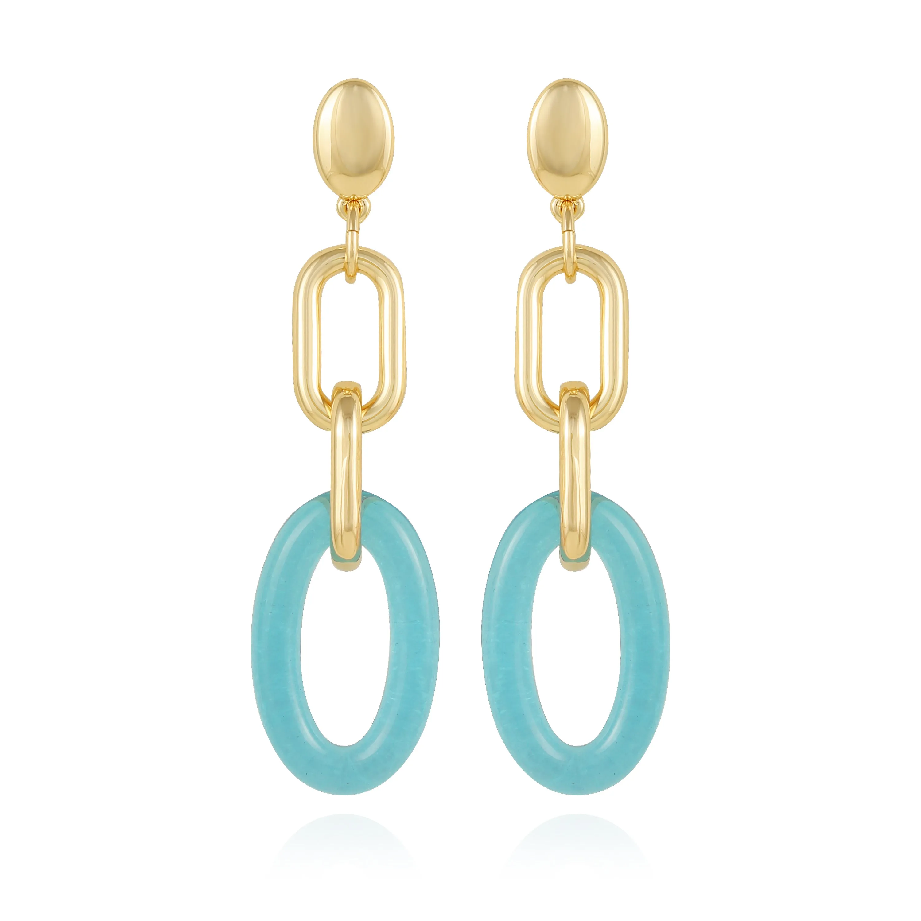 Goldtone Blue Candy Interlocking Drop Earrings