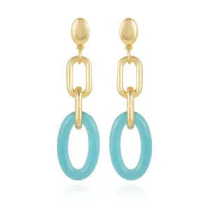 Goldtone Blue Candy Interlocking Drop Earrings