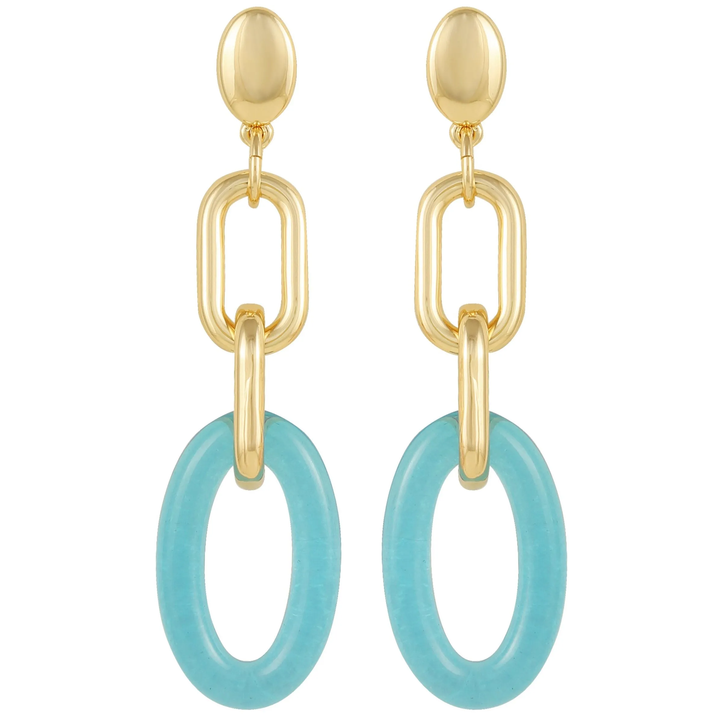 Goldtone Blue Candy Interlocking Drop Earrings