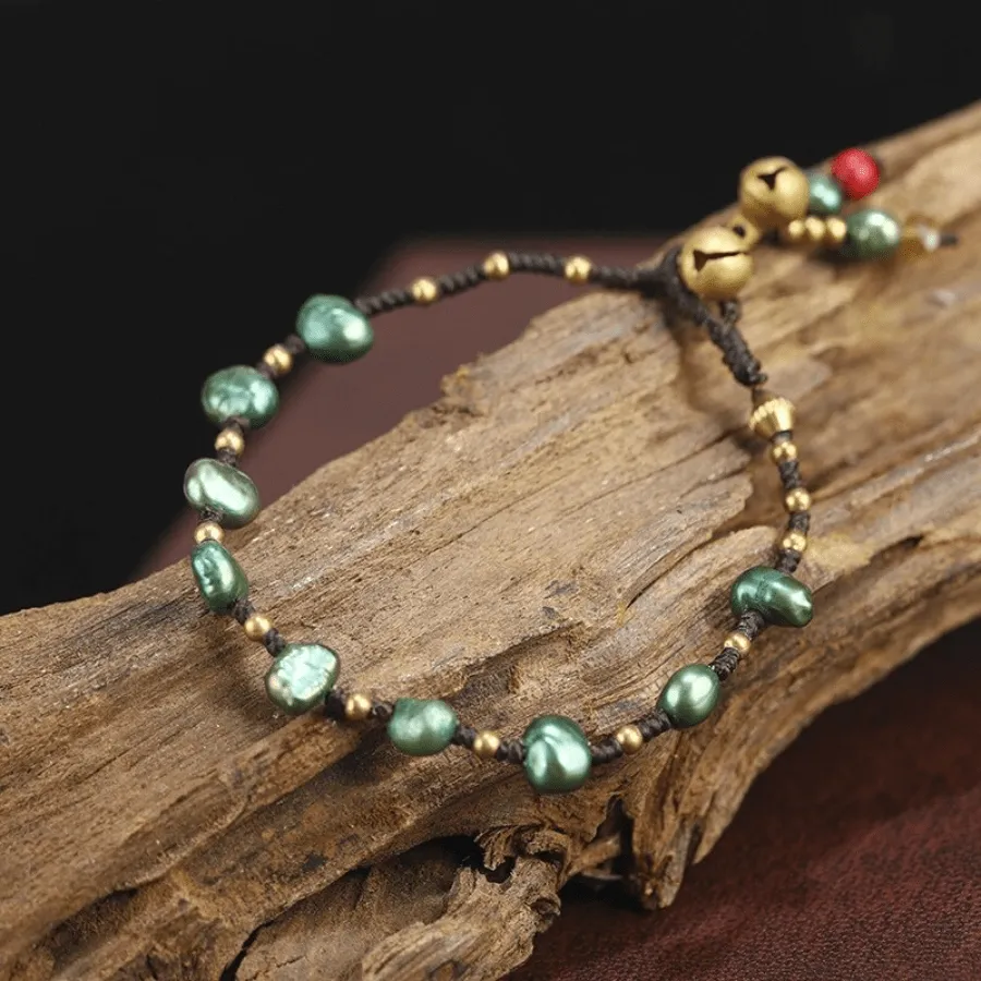 Green Pearls Handmade Braided Bracelet