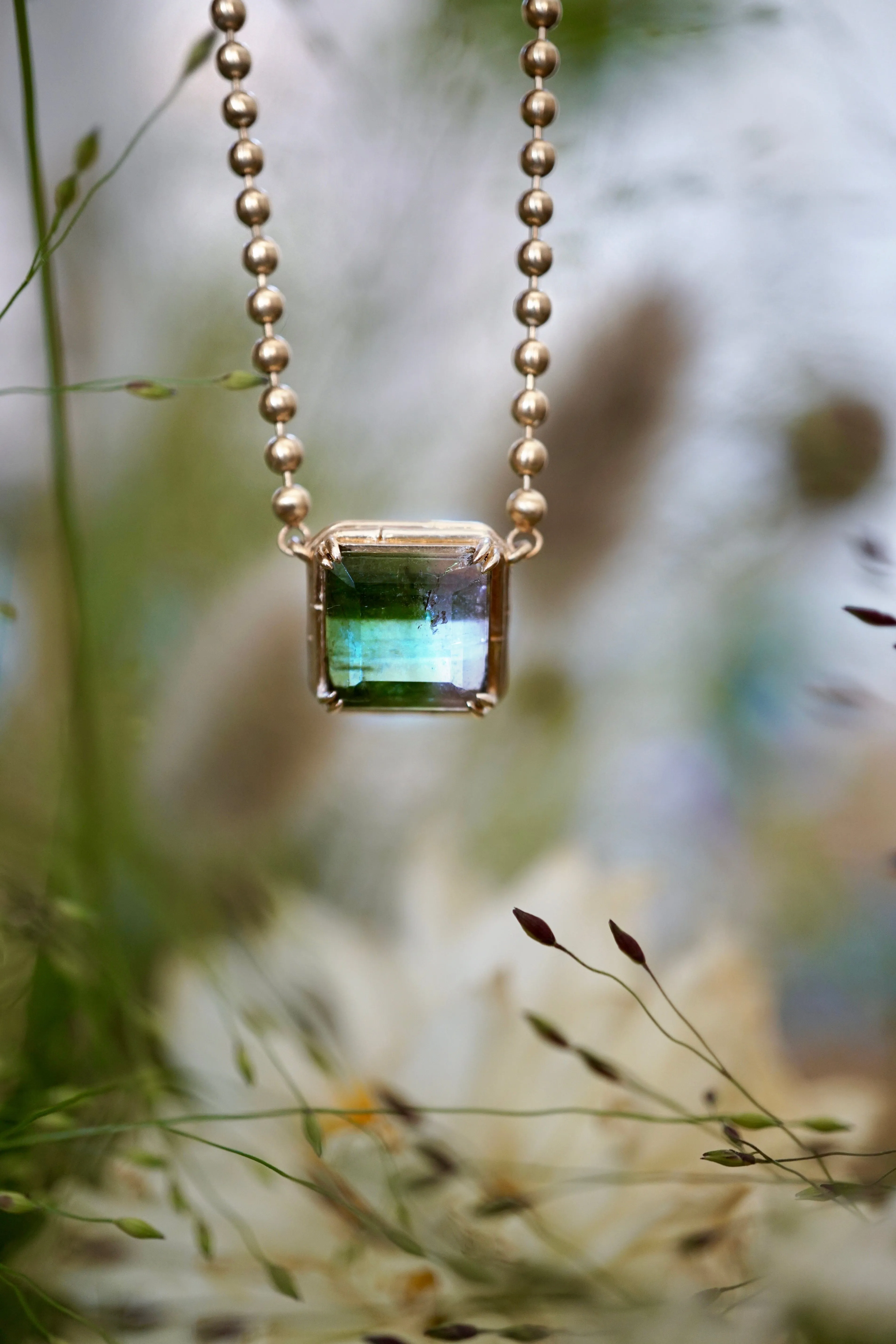 Green   Pink Tourmaline Beaded Necklace