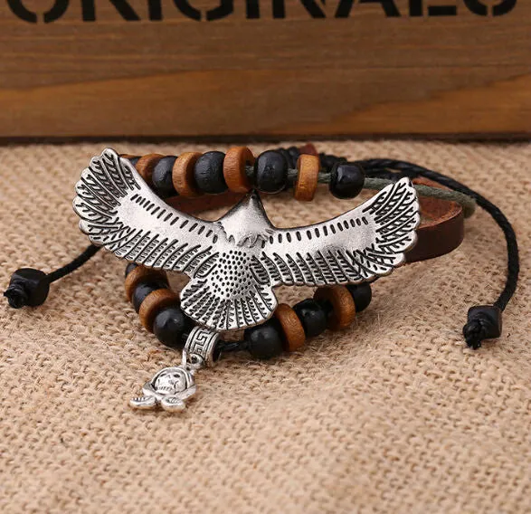 Handmade Eagle Charm Leather Adjustable Bracelet Wristband Jewelry Bijouterie Unisex For Men Girls Woman Gift