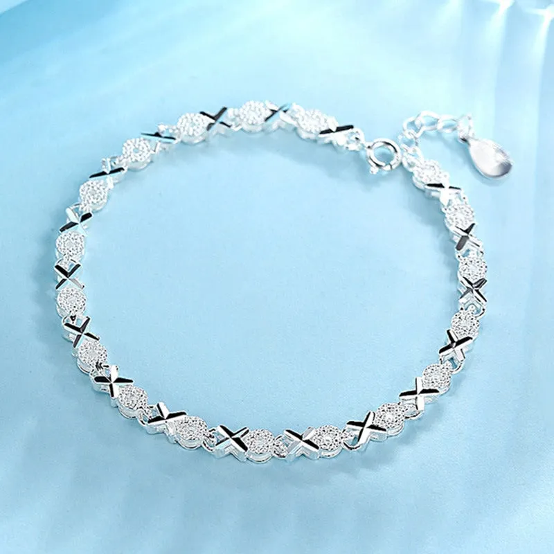 Handmade Sterling Silver Cross Charm Bangle Bracelet