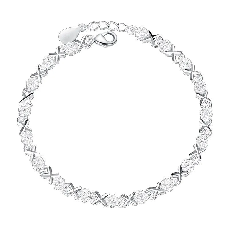 Handmade Sterling Silver Cross Charm Bangle Bracelet