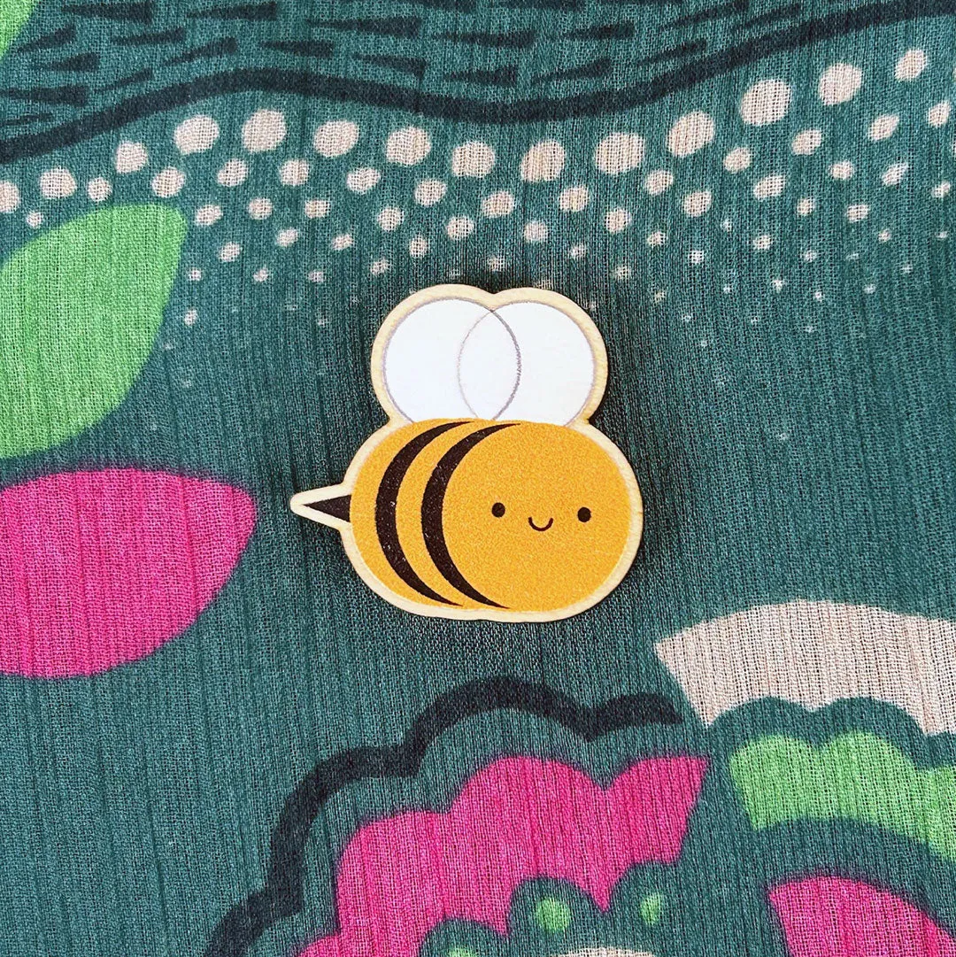 Happy Bumblebee Kawaii Wooden Pin