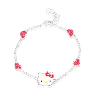 Hello Kitty Girl'S Red Hearts Silver Plated Chain Bracelets, 7.5"