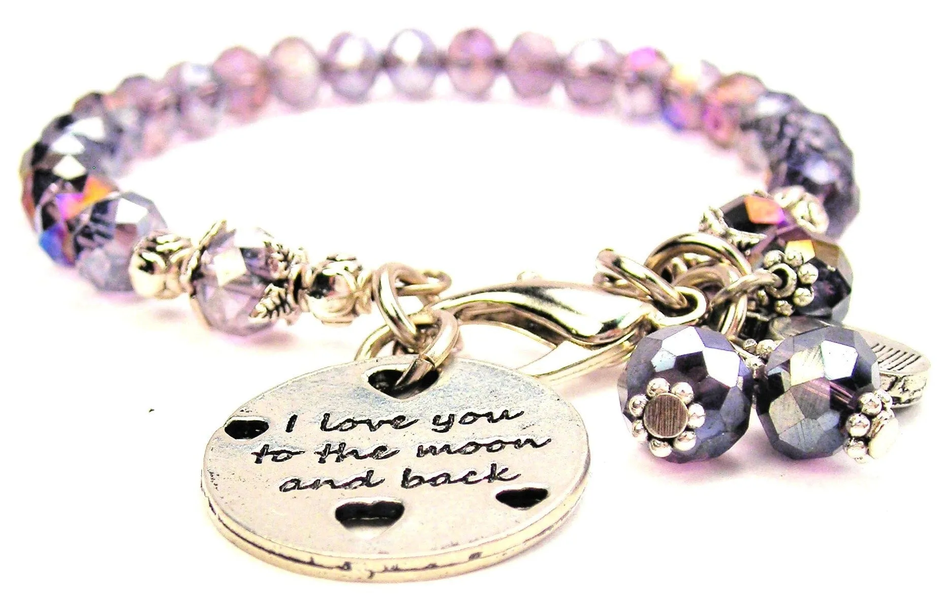 I Love You To The Moon And Back With Hearts Splash Of Color Crystal Bracelet