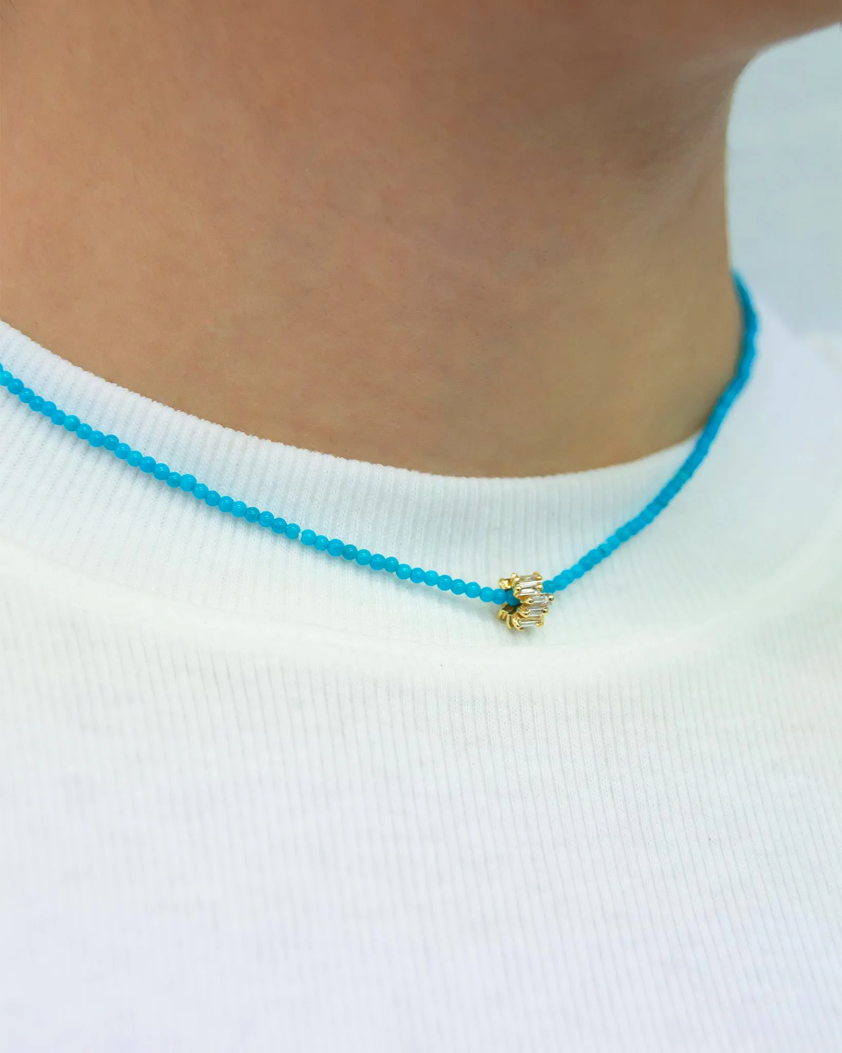 Infinite Beaded Turquoise & Mini Diamond Rondelle Necklace