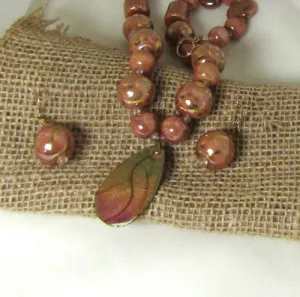 Kazuri Necklace and Earrings in Pink & Gold Kazuri Beads