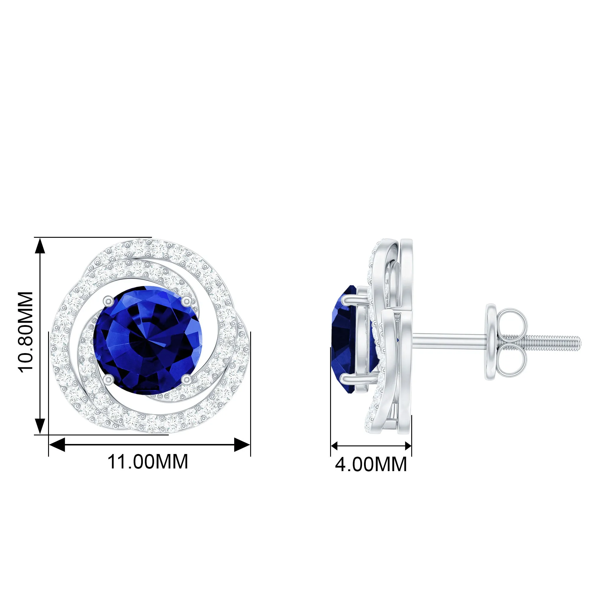 Lab Grown Blue Sapphire Braided Halo Stud Earrings with Diamond