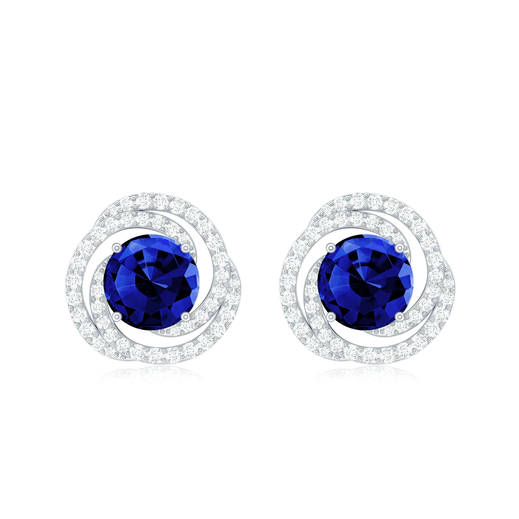 Lab Grown Blue Sapphire Braided Halo Stud Earrings with Diamond