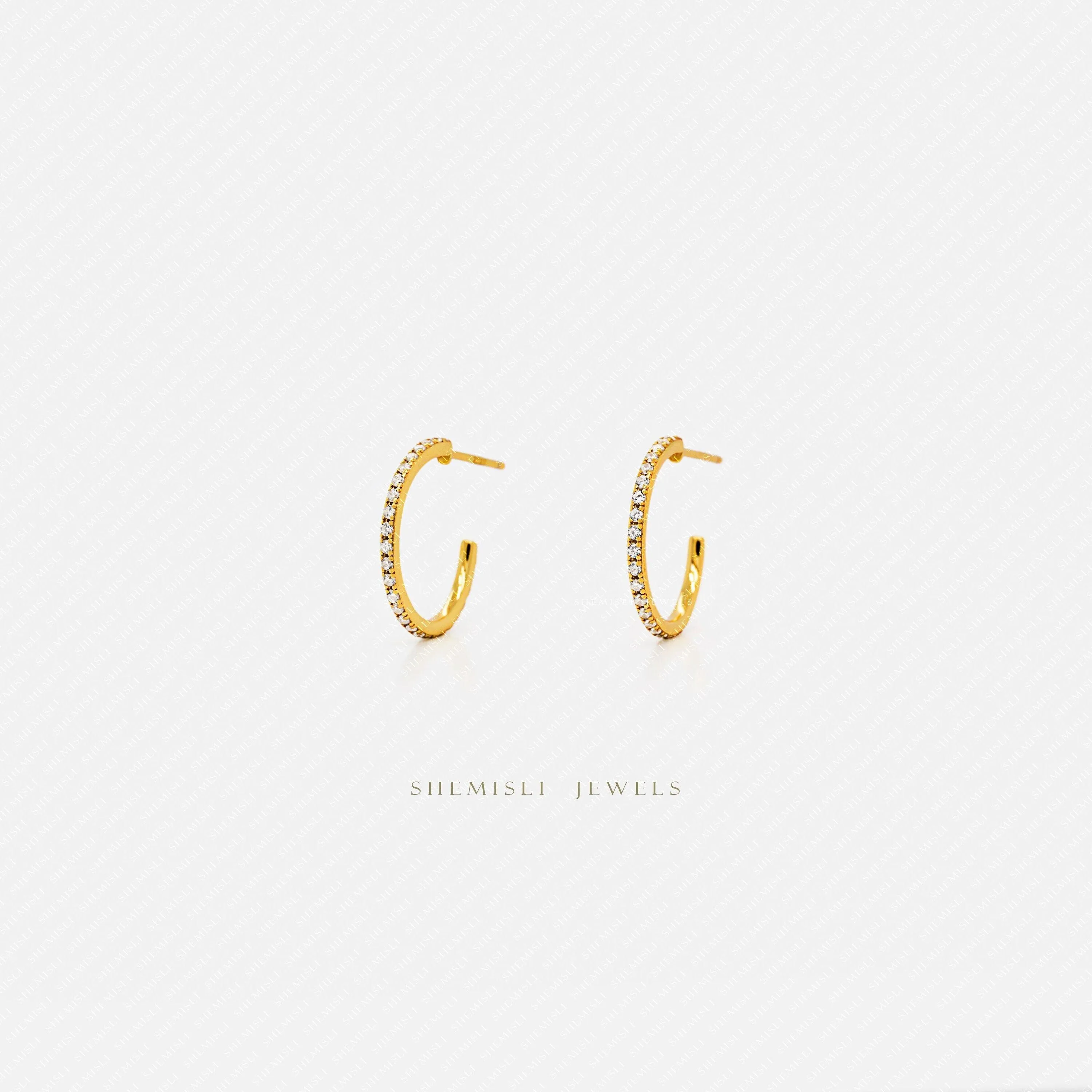 Large CZ C Shape Hoop Style Stud Earrings, Gold, Silver - SS441