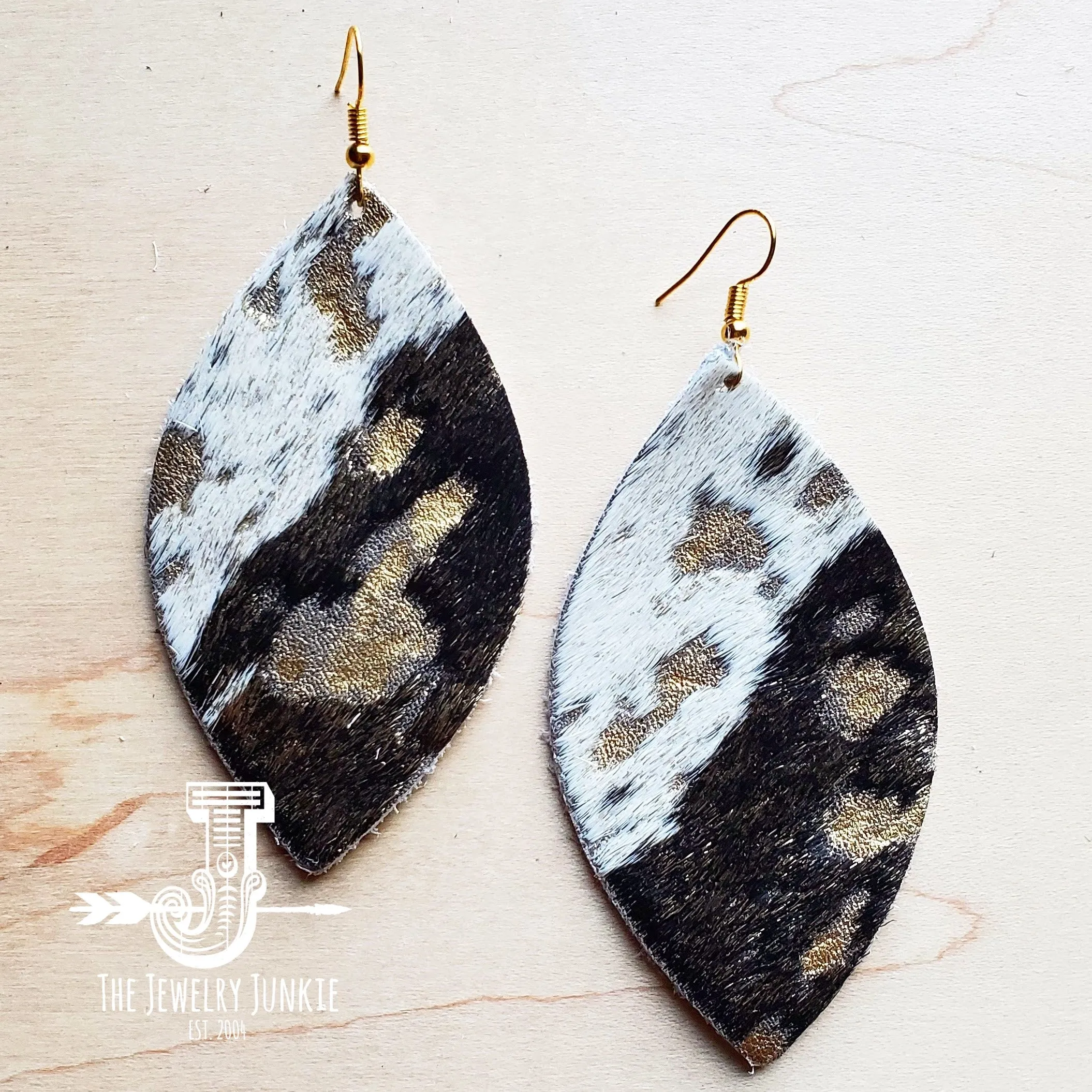 **Leather Oval Earring-Mixed Metallic Hair on Hide 200b