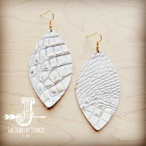 Leather Oval Earring-White and Gold Gator 209r