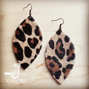 **Leather Oval Earrings in Leopard Print Hair on Hide 216z