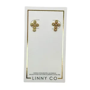 Linny Co | Bethany Gold Tone Pearl Cross Stud Earrings