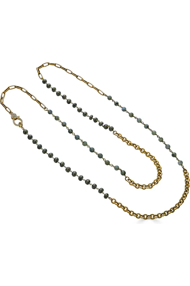 Loni Paul Long Pyrite and Labradorite Gold Necklace 756 | Gold