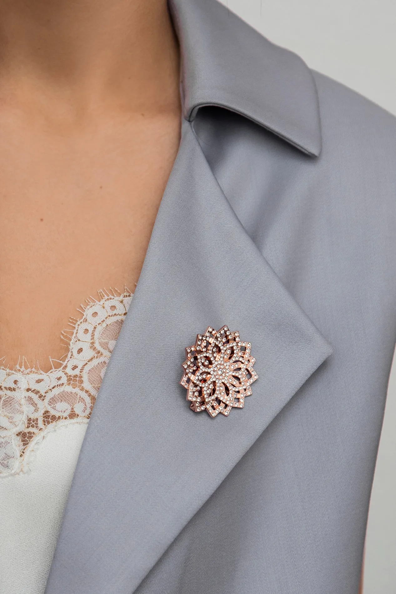 Lotus Brooch - Rose-Gold With Crystals