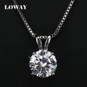 LOWAY Classic Permanent 2 Carat Solitaire Hearts and Arrows Cubic Zirconia Pendant Necklace Fine Jewelry for Women XL1804