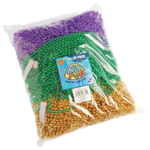 Mardi Gras Metallic Bead Necklaces Party Favor (144 Necklaces Per Package)