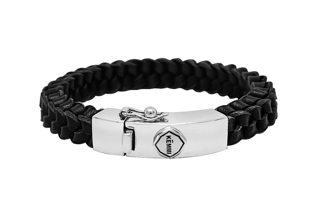 Men's Parker Black Leather Bracelet