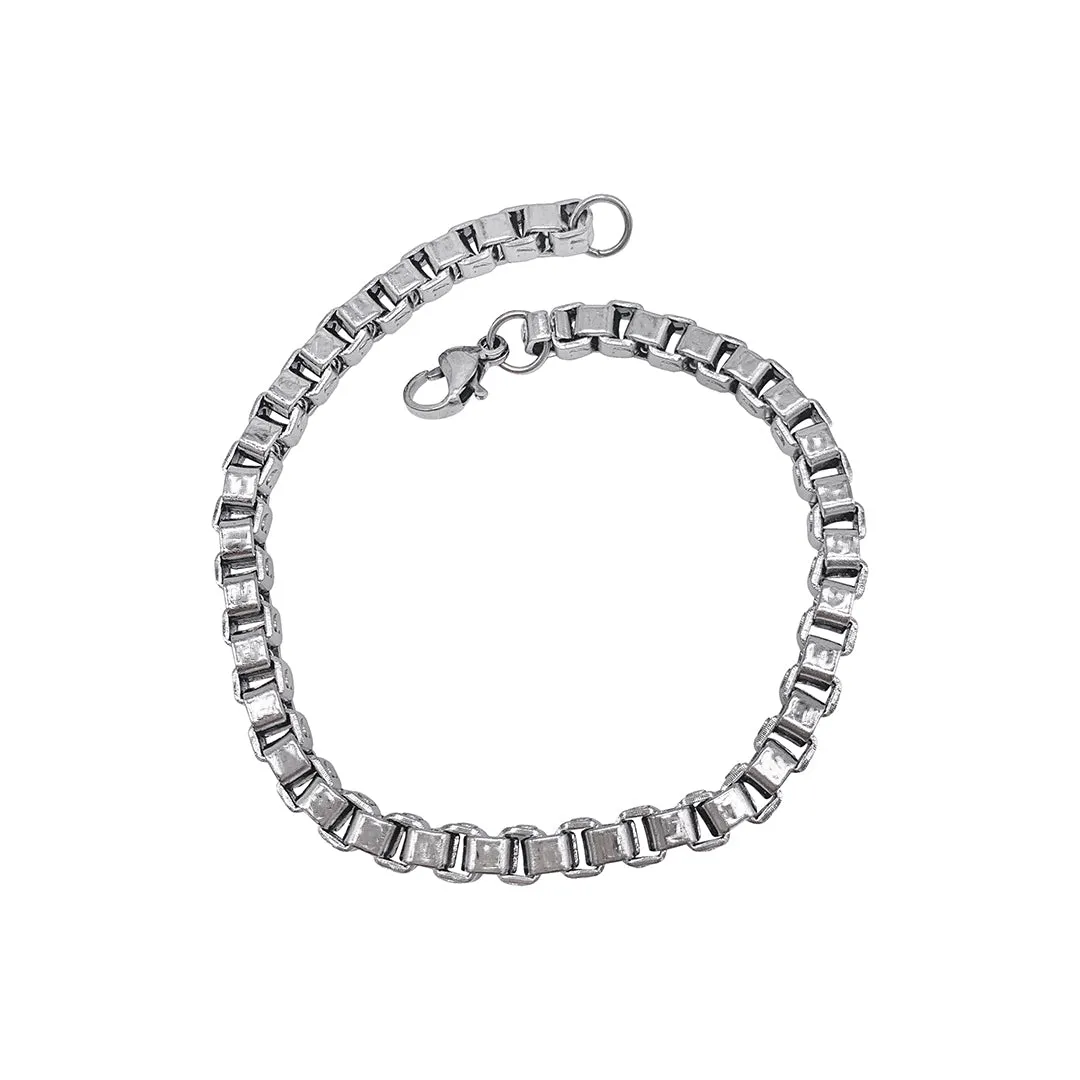 Men's Tarnish Resistant Rhodium Plated Box Chain Bracelet