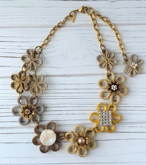 Mesh Flower Bejeweled Bib Necklace - LAST ONE!