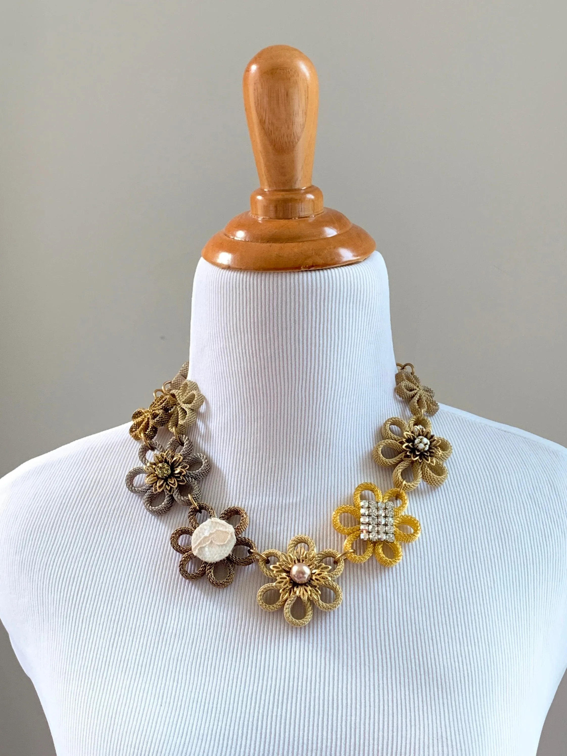 Mesh Flower Bejeweled Bib Necklace - LAST ONE!