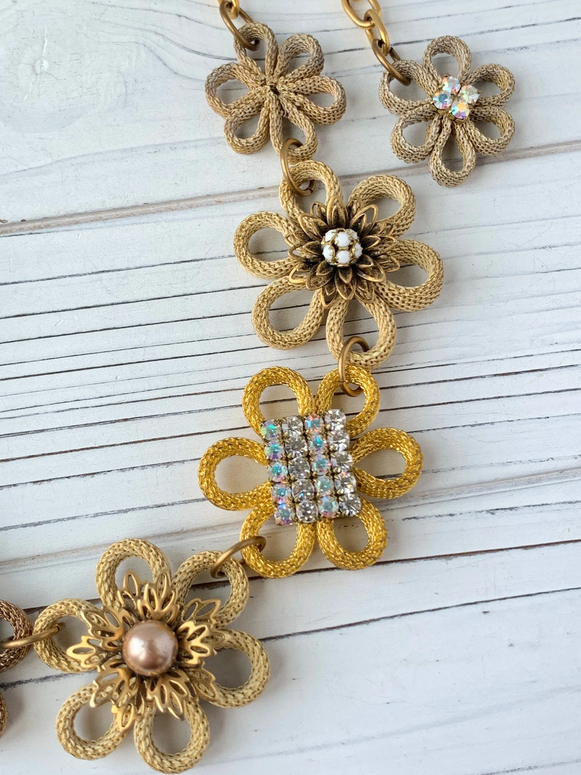 Mesh Flower Bejeweled Bib Necklace - LAST ONE!