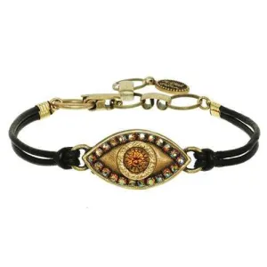 Michal Golan Gold and Copper Evil Eye Bracelet on Leather