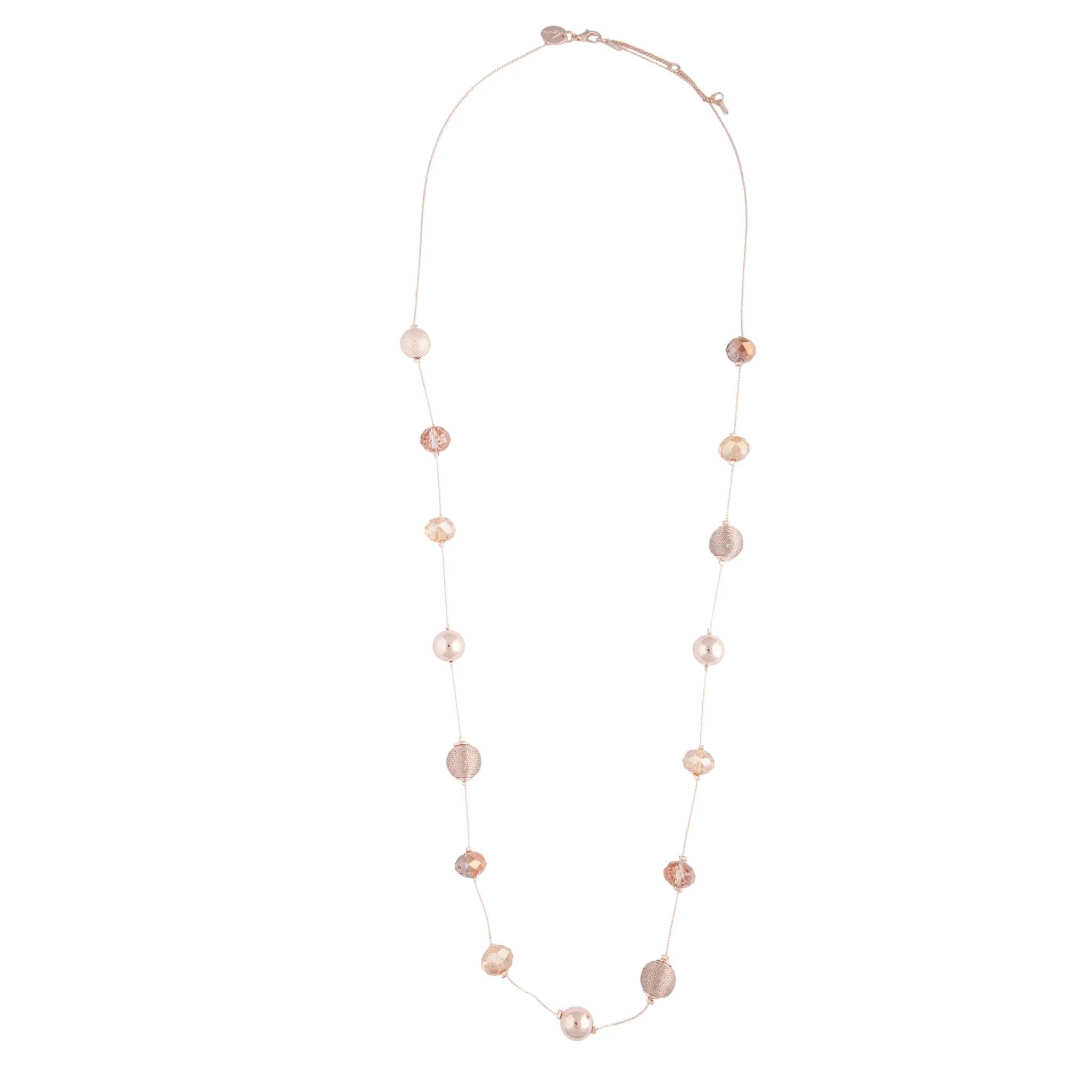 Mixed Bead Station Necklace In Rose Gold