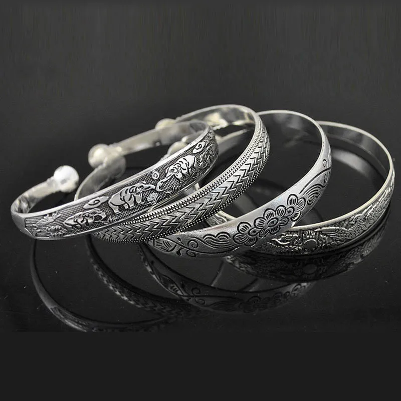 New Fashion Vintage Style Tibetan Silver Metal Carving Cuff Bracelets& Bangles For Women Dress