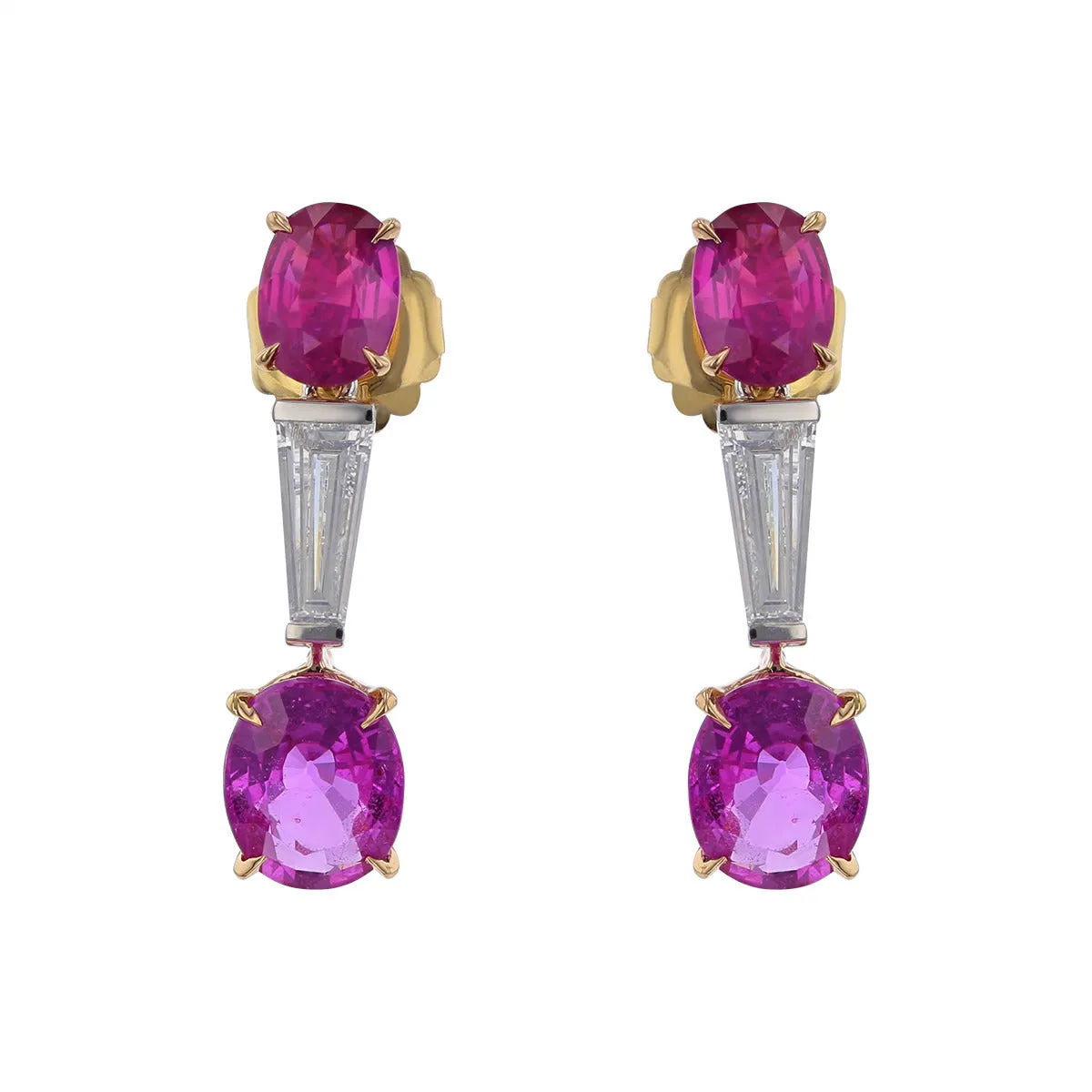 Oval Pink Sapphire and Diamond Drop Earrings