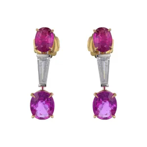 Oval Pink Sapphire and Diamond Drop Earrings