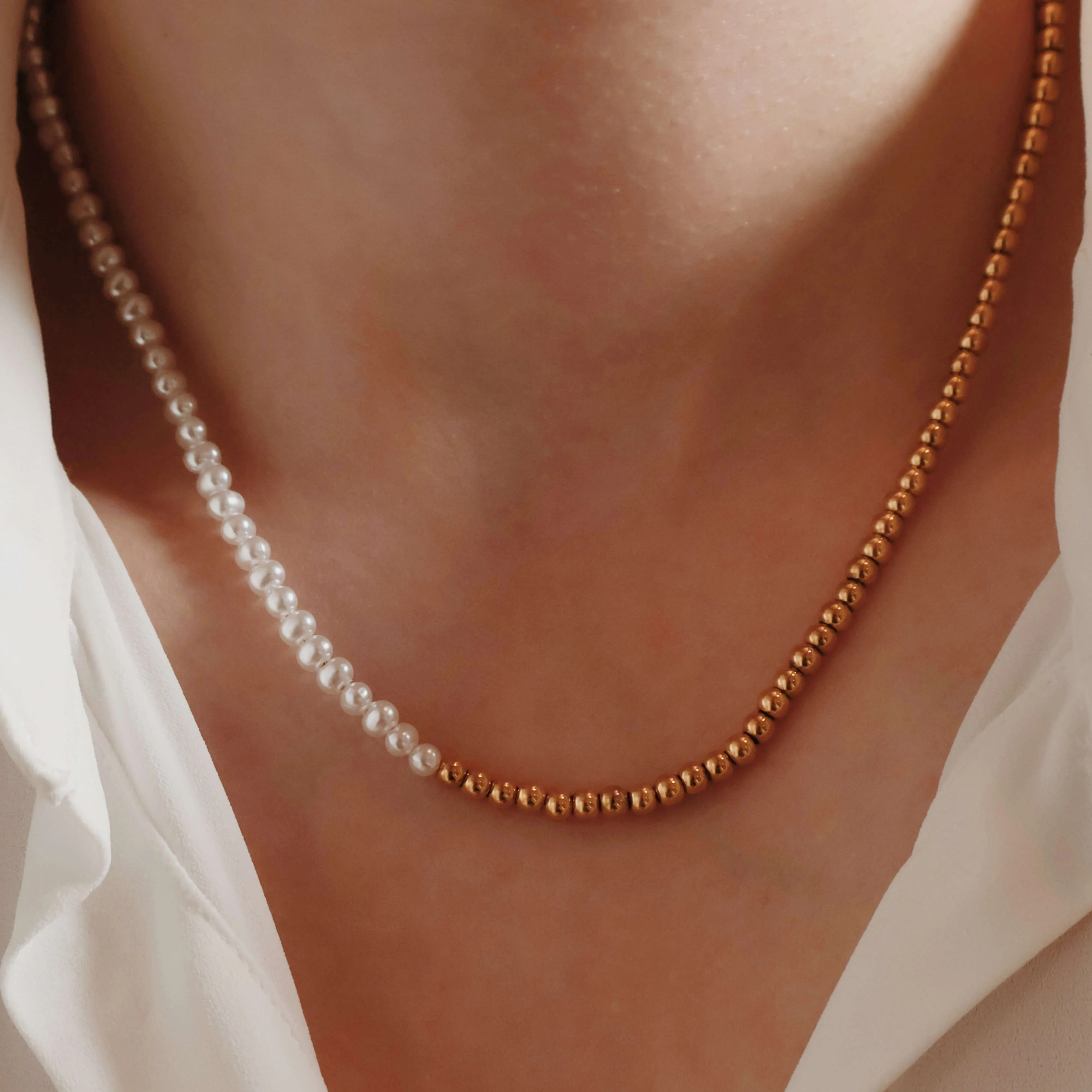 Pearl and Gold Bead Necklace