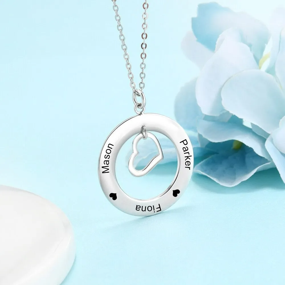 Personalized 3 Names Heart & Circle Pendant