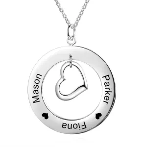 Personalized 3 Names Heart & Circle Pendant