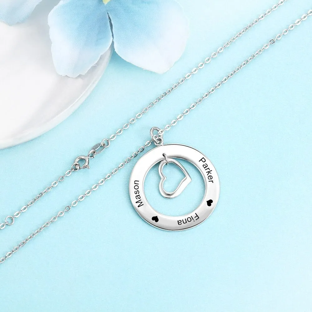 Personalized 3 Names Heart & Circle Pendant