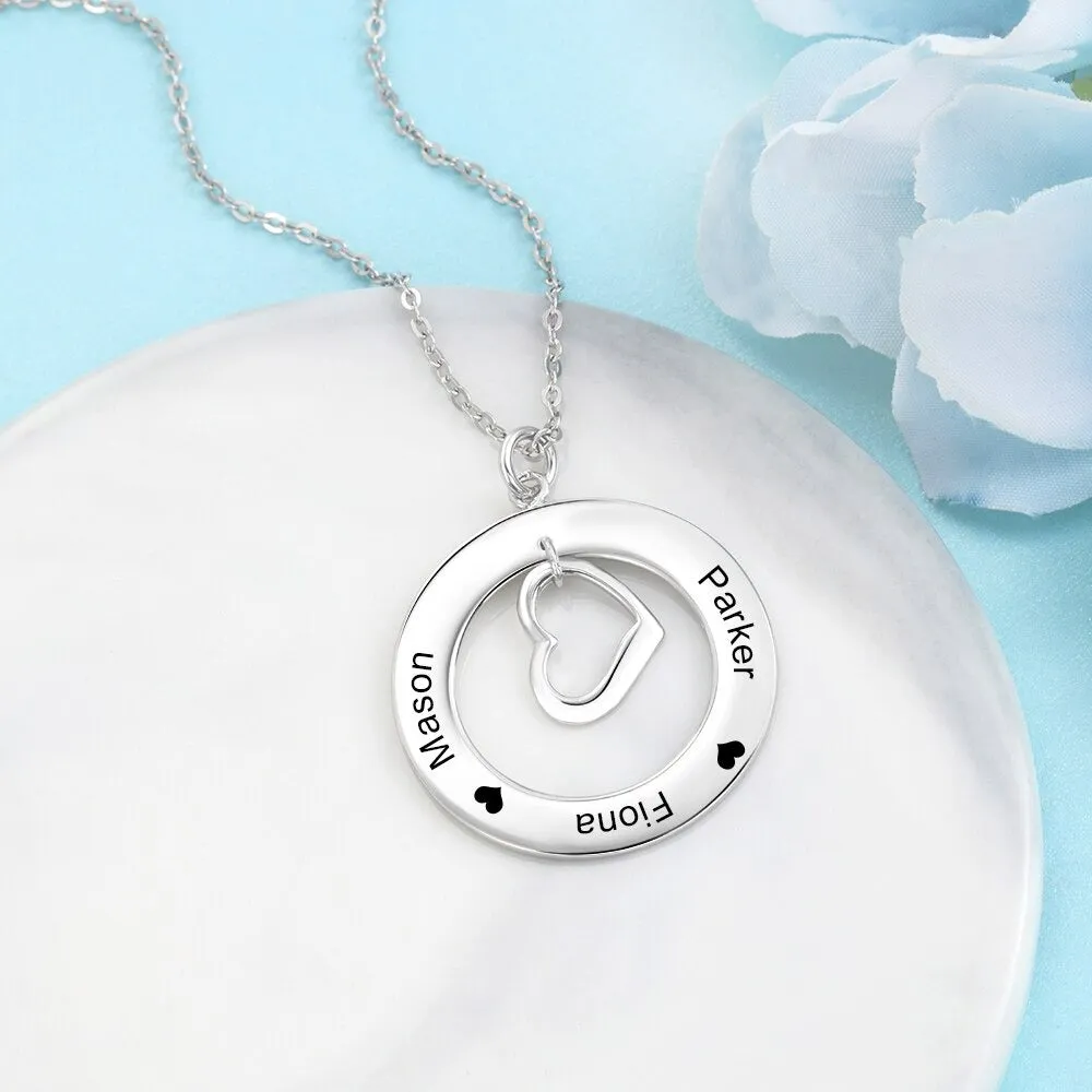 Personalized 3 Names Heart & Circle Pendant